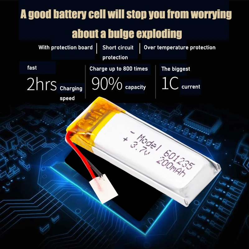 بطارية 3.7 فولت 200mAh قابلة للشحن 601235 بطاريات ليثيوم بوليمر ليثيوم بو أيون لتقوم بها بنفسك Mp3 نظام تحديد المواقع PSP سماعة بلوتوث