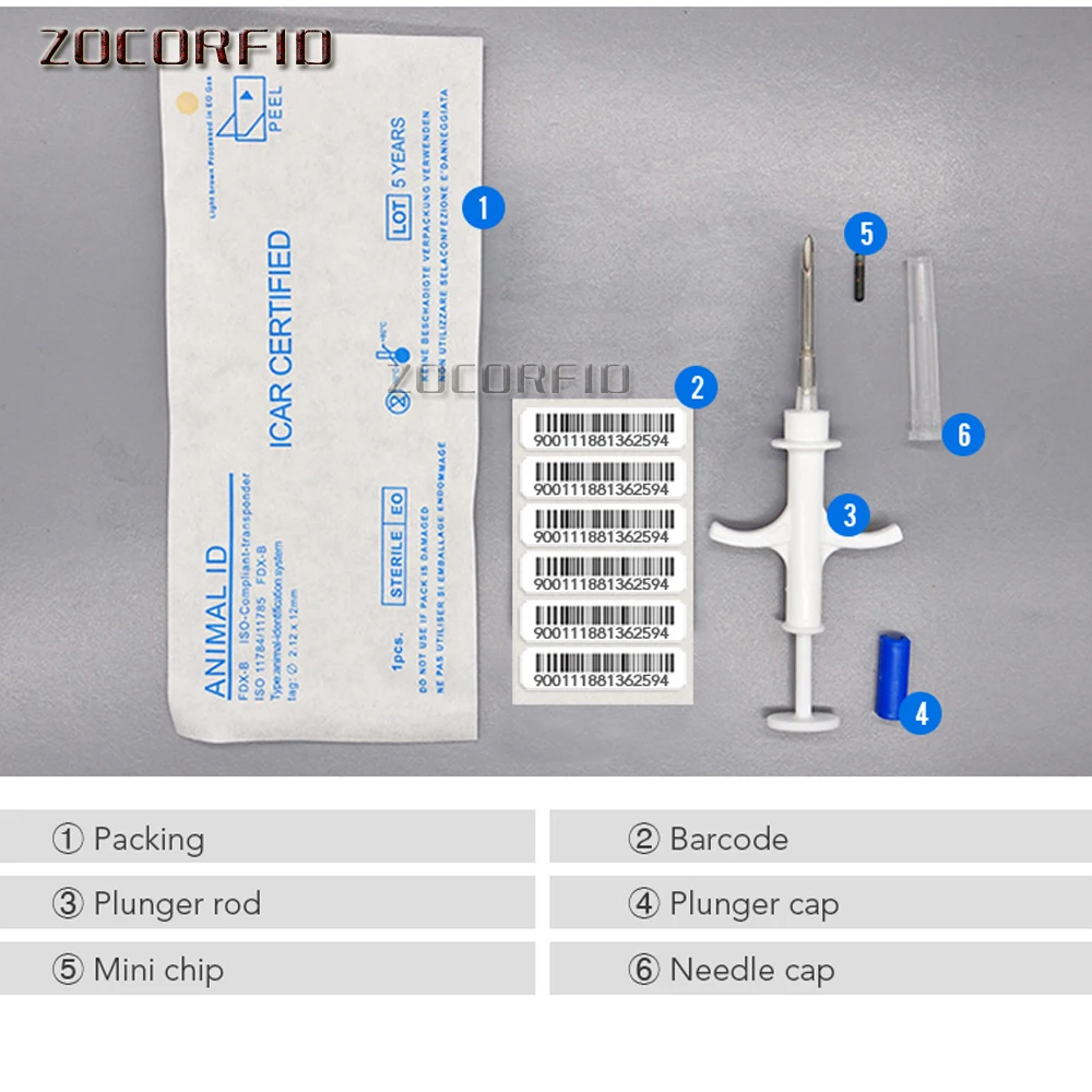 100sets Cat Dog Microchip Animal Syringe ID implant Pet Chip Needle vet RFID injector PIT Tag For fish/pet