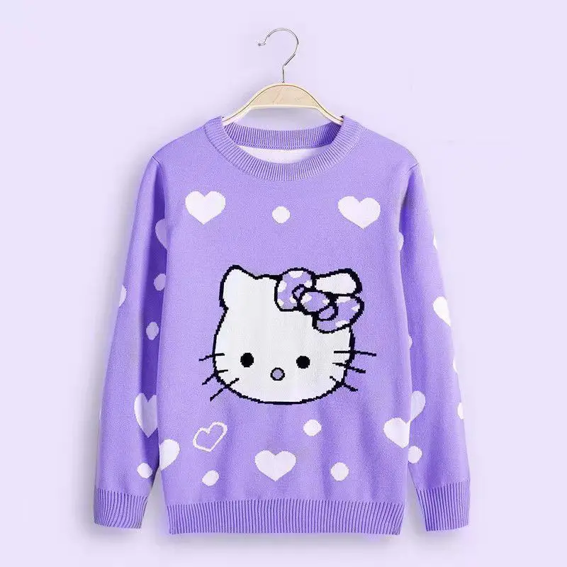 Hello Kitty round neck Plush thickened cartoon children sweater girls cotton sweater fall winter Pullover fashion clothes