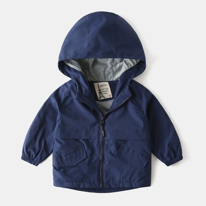 New Retail Children Coat 2021 Autumn Baby Boys Solid Zipper Hooded Coat Kids Outwear Infant Baby Hardshell Jacket