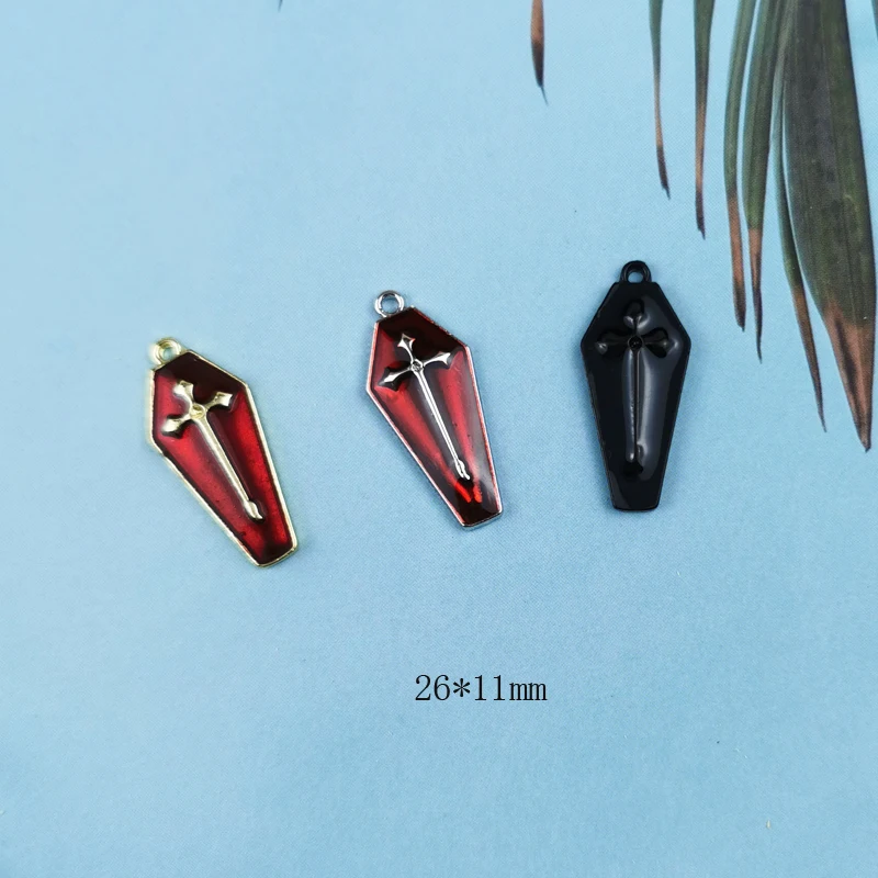 10pcs Halloween Enamel Red Cross Earring Charms Mummy Coffin Gothic Bracelet Necklace Pendants Craft Accessory Diy Jewelry Make