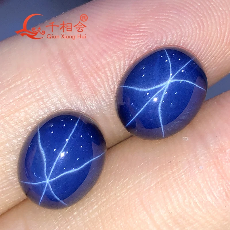 Artificial strong  star sapphire blue color flat back  cabochon  oval  shape loose gem stone