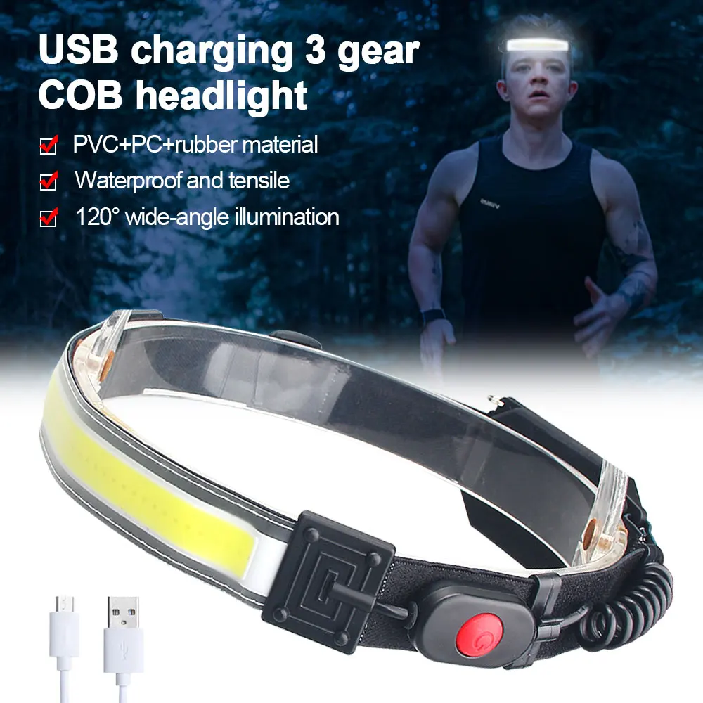 Lightweight Headlamp Portable Mini COB LED Headlight Built-in Battery Flashlight USB Rechargeable Wide Angle Head Lamp Torch