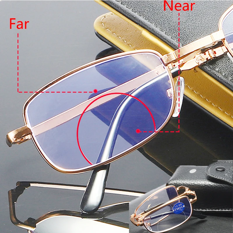 Men Folding Reading Glasses Bifocal Women Protable Anti Blue Light Blocking Glasses Foldable Presbyopic Eyeglasses Full Frame