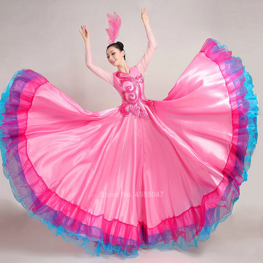 Nuovo Flamenco Gonne Da Ballo Spagnolo di Carnevale Vestiti di Prestazione Costume Gypsy Gonna di Pizzo Donna Bigdance Spagna Coro Vestito