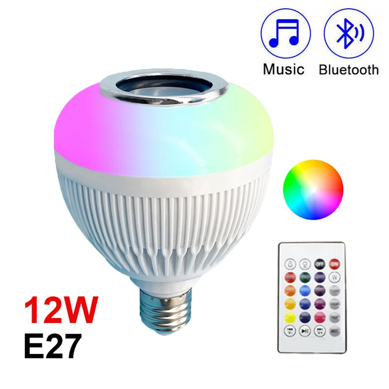 Bluetooth LED Music Light RGB 12W Smart Bulb Speaker E27 Energy-saving Family Party Lighting With Remote Control Lamp 100-240V