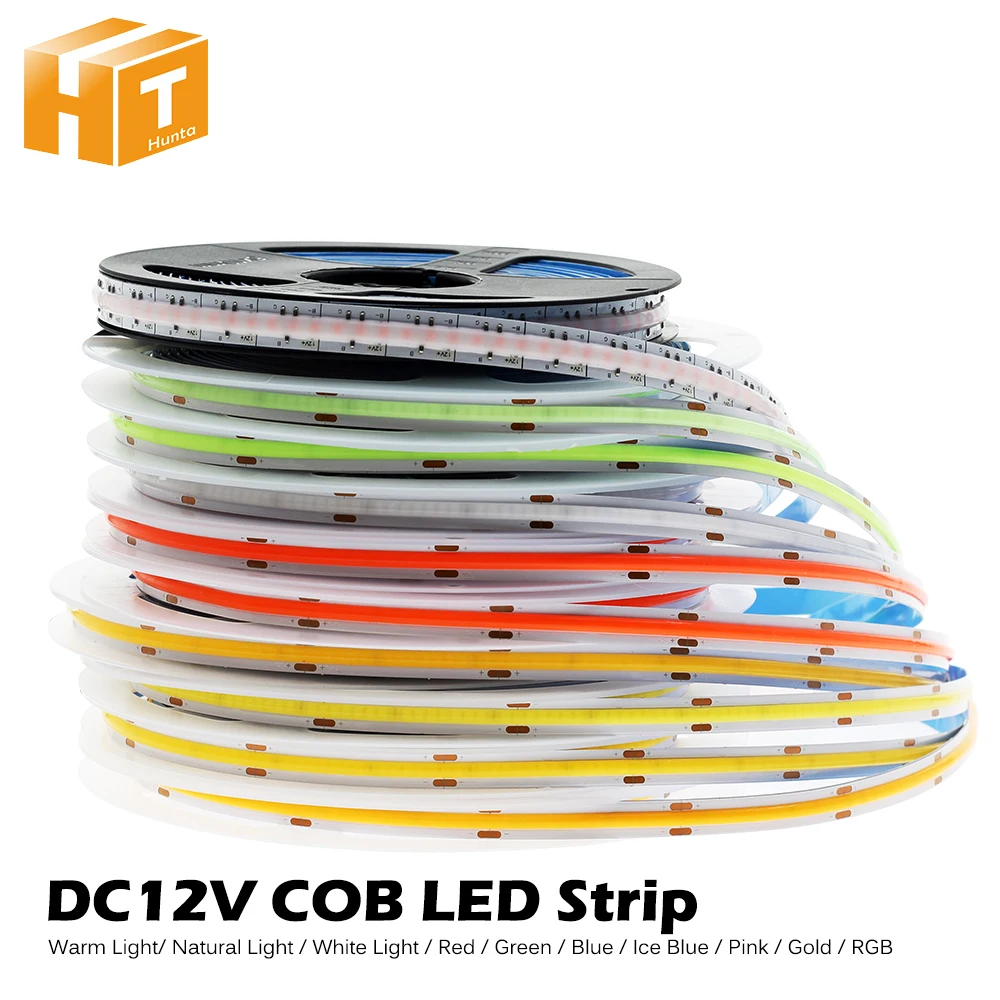 DC12V 24V 384 LEDs pasek COB LED 630LEDs RGB elastyczny COB LED Lights czerwony/Greeen/niebieski/lodowy blękit/różowy/złoty taśma LED 5m.