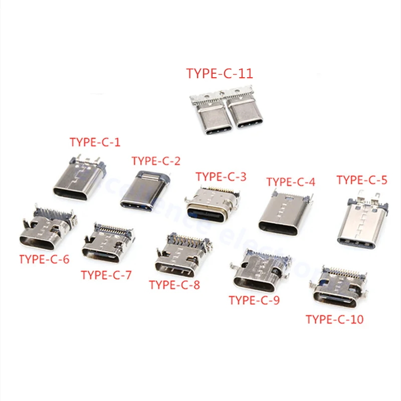 5pcs Type C USB 3.1 SMT Connector 24P USB Horizontal Mid Mount Male Female Through Board for Charger Adapter DIY