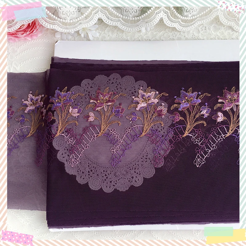 15Yards Flowers Dark Purple Elastic Lace Trim Mesh Tulle Fabric For Clothes Accessories Bra Garter Sewing Stretch DIY Ribbon