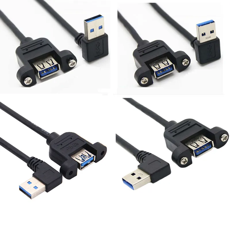 USB 3.0 Up & Down & Left & Right 90 degree Extension Cable Male to Female M/F With Screw Panel Mount cable cord 0.3m/0.5m