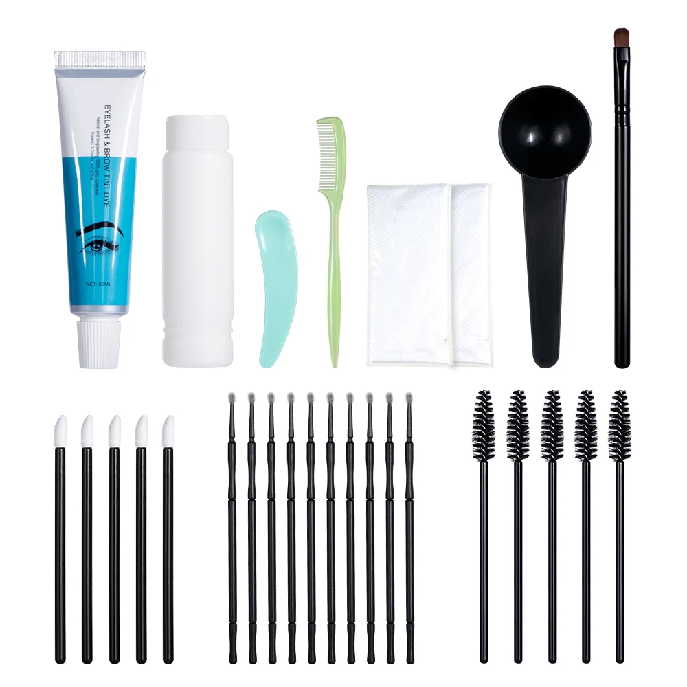 Eyelashes Eyebrow Beard Mustache Hair Dye Paste Tint Kit Professional Permanent Mascara Color Brow & Lashes Dye Comb Brush Set