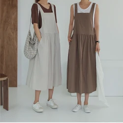 2023 New Summer Dress Ladies Dress Plus Size XL- 5XL cotone lino donna Tank Vestidos abito senza maniche tasche vestiti KE02