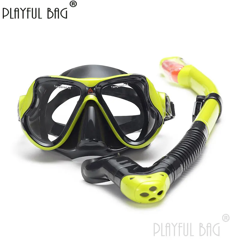 

Playful bag Anti-fog film Diving goggles snorkel set Tempered glass lens silicone mask Adult swimming diving equipment E103