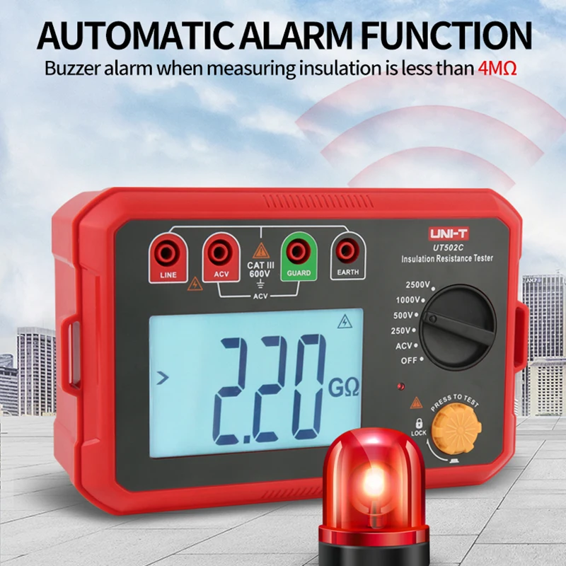 Imagem -04 - Uni-t Digital Isolamento Resistência Testador Ommeter Gama Automática Luz de Fundo Gama Automática Ut502c 2500v 20 go