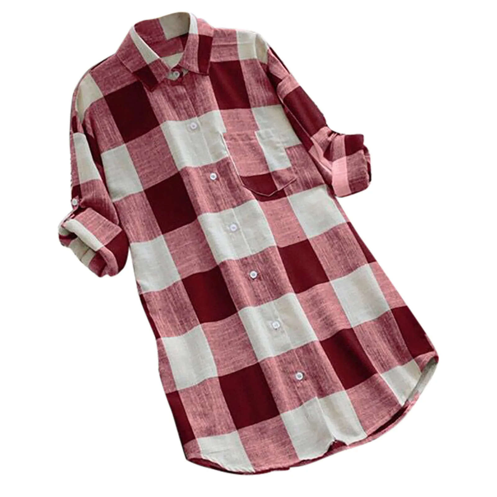 Autumn Plaid Top Blouse Women Cotton Long Sleeve Plus Size Tops With Pocket Woman Button Up Shirts Tunic Clothes