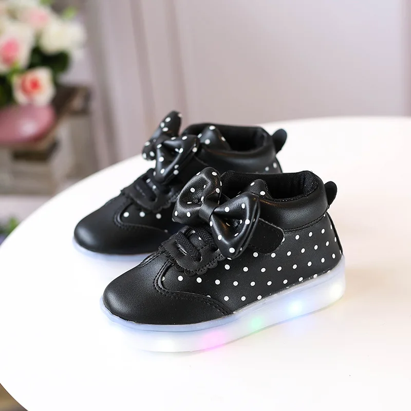 Fashion Dot Bow Lighted Toddler Slip-On Sneakers Baby Girl Light Shoe For LED 2019 New Kids Autumn Shoes 1 2 3 4 5 6 Year Old