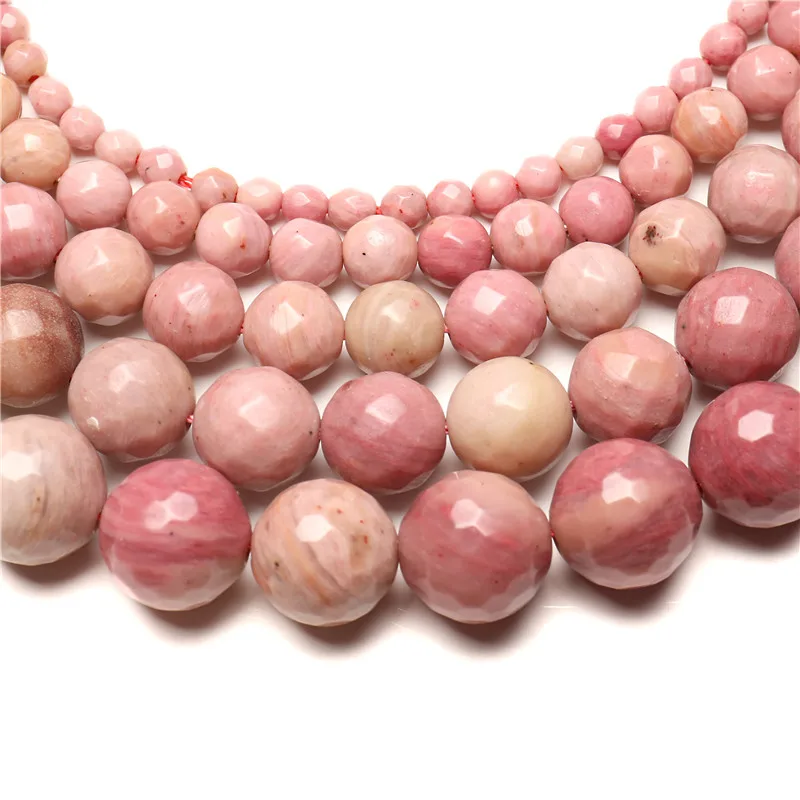 Wholesale Faceted Pink Natural Rhodochrosite Stone Beads Round Loose Jasper Beads For Jewelry Making DIY Bracelets 4-12mm