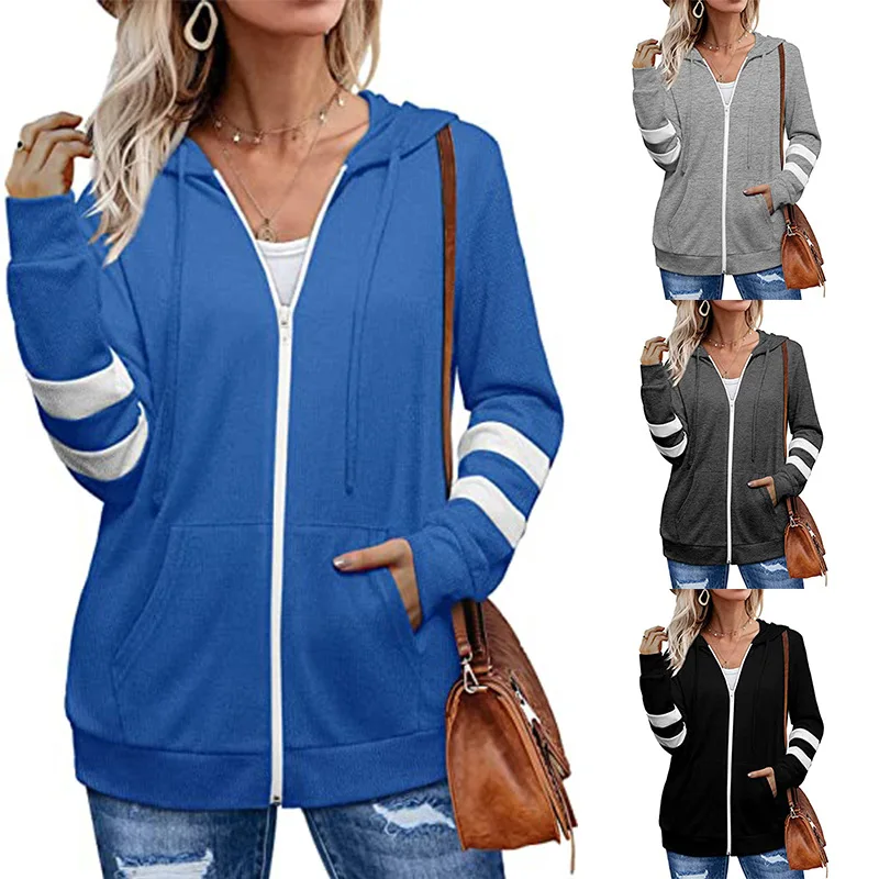 

Women's 2021 Autumn and Winter New Solid Color Cardigan Hoodie Zipper Sweater