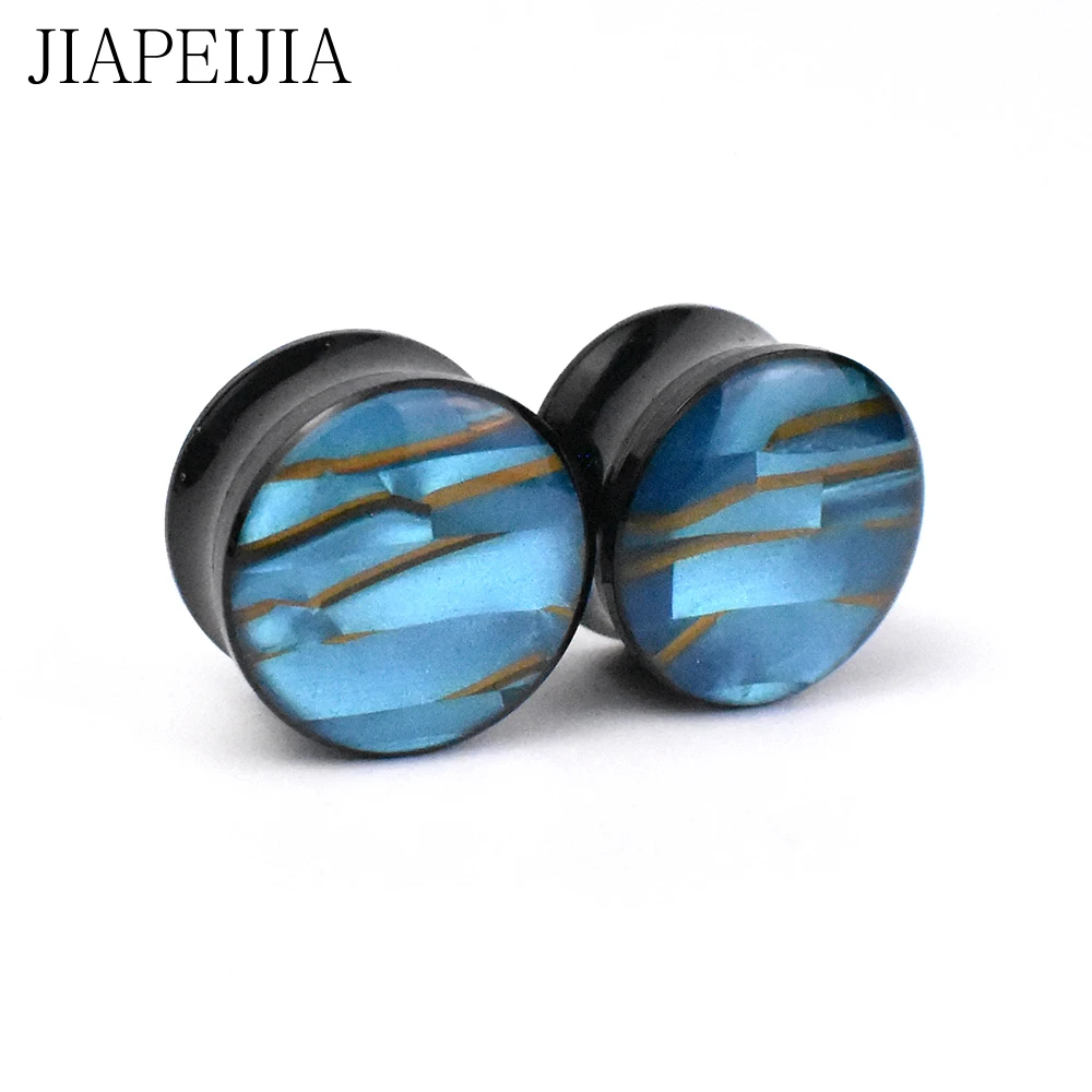 6-30mm Stone Stripes Ear Gauges Tunnels and Plug Black Acrylic Ear Stretching Kit Expander Piercing Earring