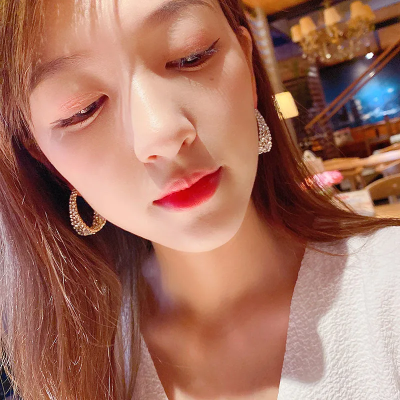 Adolph Korean Crystal Hoop Earrings Metal Large Circle Shiny Round Simple Earrings for Women Girl Wedding Party Jewelry 2020 New image 4