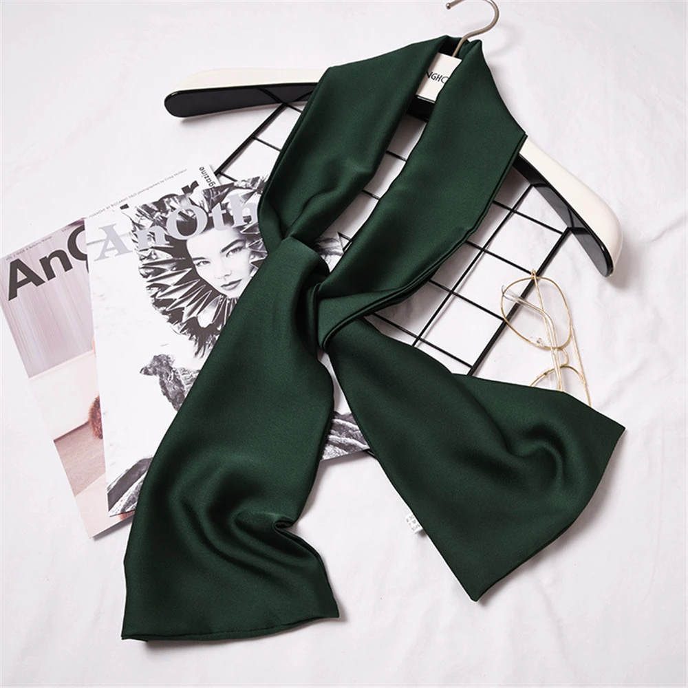 

Ladies pure color small silk scarf spring and autumn with long decorative Korean scarf narrow scarf multi-functional scarf XFL2