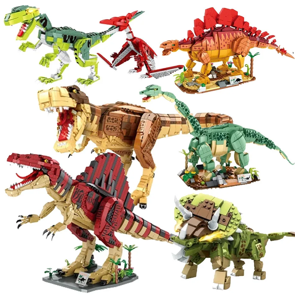 Big Jurassic Dinosaurs Block Set Diy T-rex  Spinosaurus Velociraptor Stegosaurus Building Brick Christmas Toy For Boys Children