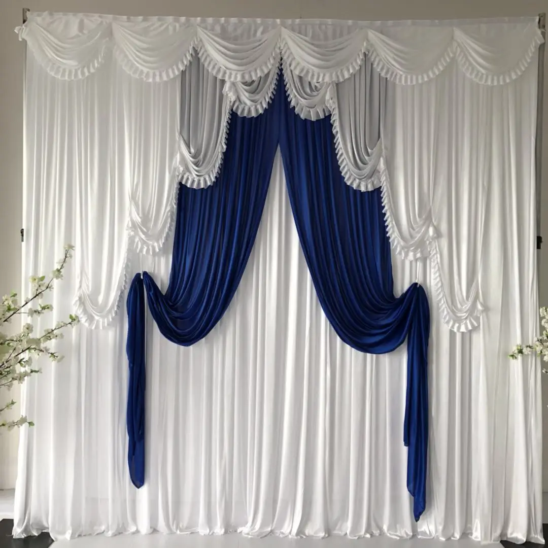 

3mHx3mW ice silk White curtain swag royal blue drape Backdrop Wedding Party Decoration