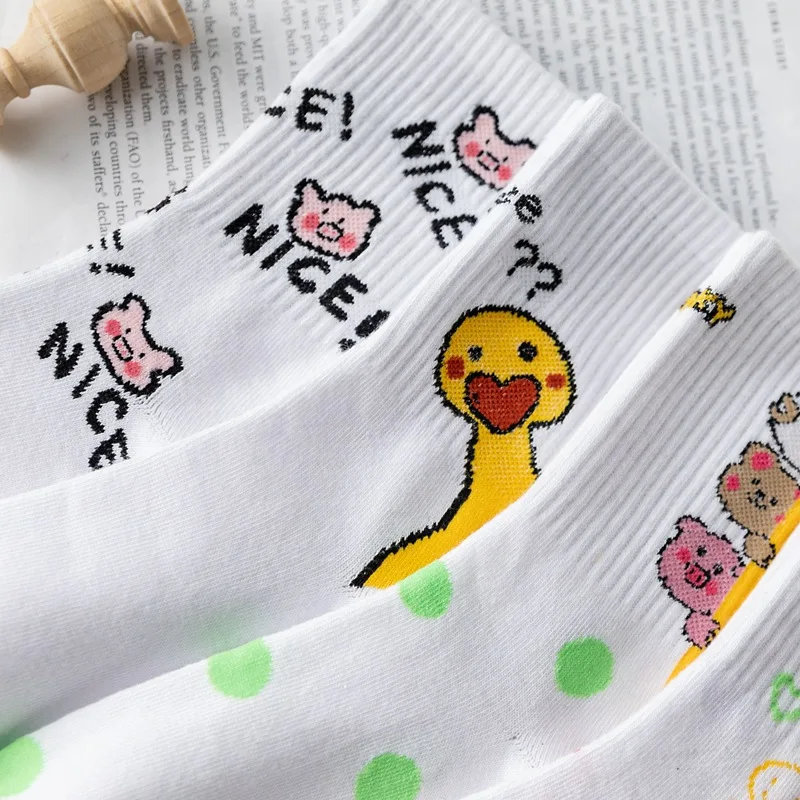 Spring/Summer 2021 New Cartoon Duck Animal Women\'s Socks 1 Pair Of Piggy Bear Cute Girl Cotton Women\'s Socks EU 35-43 Size