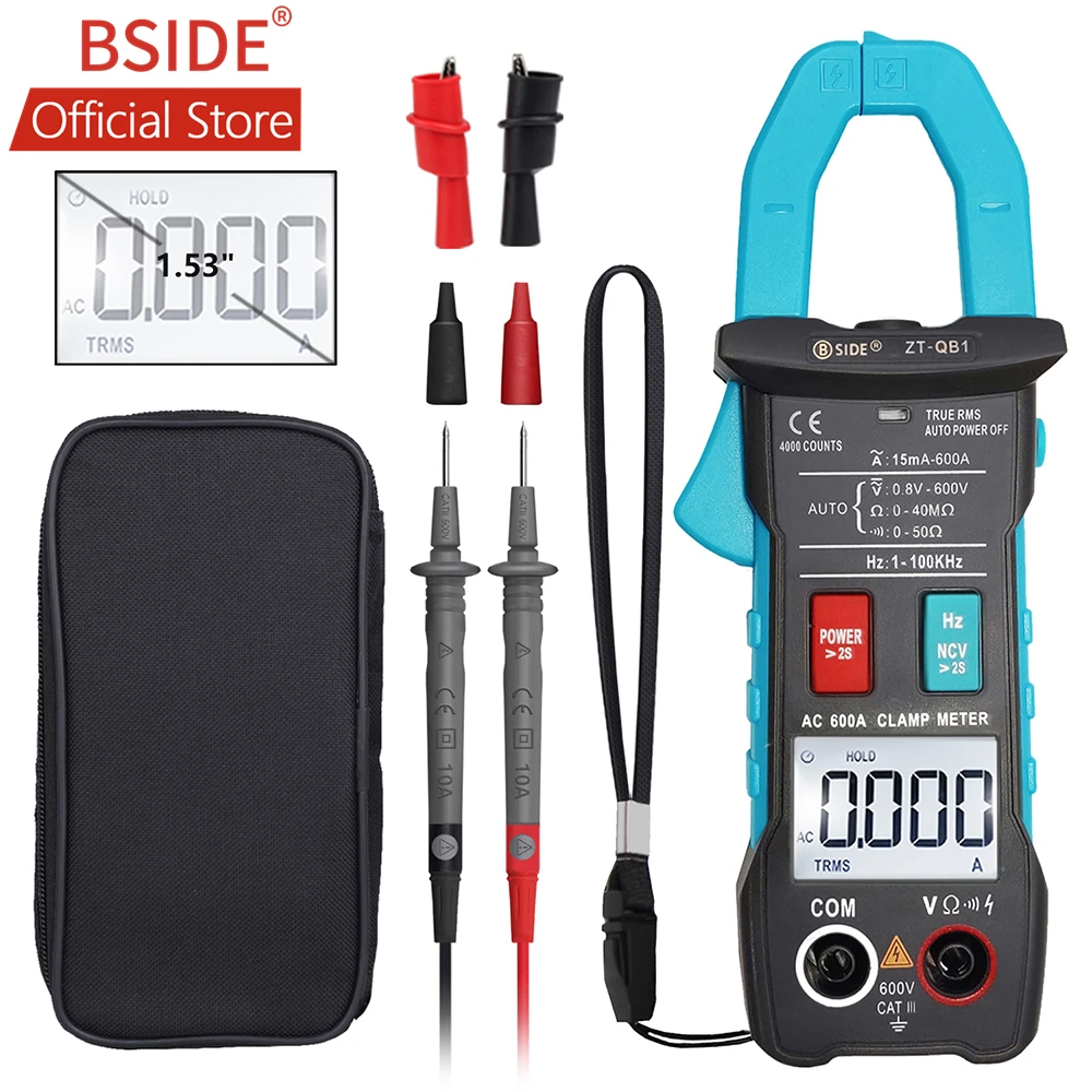 BSIDE 600A Digital Clamp Multimeter Inrush Current True RMS Auto Ranging 4000 Counts Voltage NCV Resistance with Flashlight