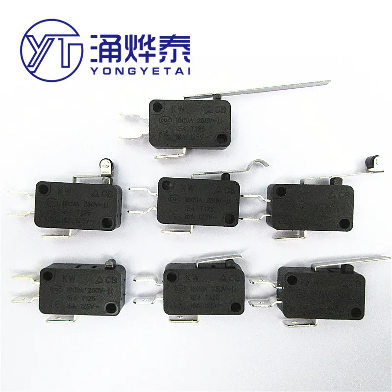 YYT 10PCS KW8-0-1-3-9-2-5 series copper contact foot width 6.3MM large micro switch stroke limit micro-motion point touch switch