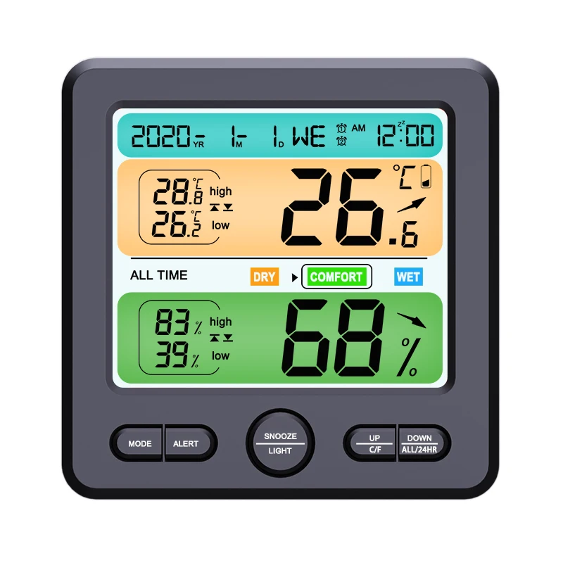 Duża stacja pogodowa LCD do domu cały czas cyfrowy termometr higrometr stół budzik Monitor wilgotności temperatury szklarni