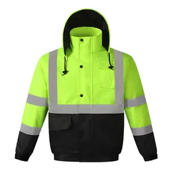 Winter Men Clothes Warm Jacket Thicker Cotton Coat Waterproof Hi Vis Reflective Clothing for Outdoor Work/Traffic/Construction