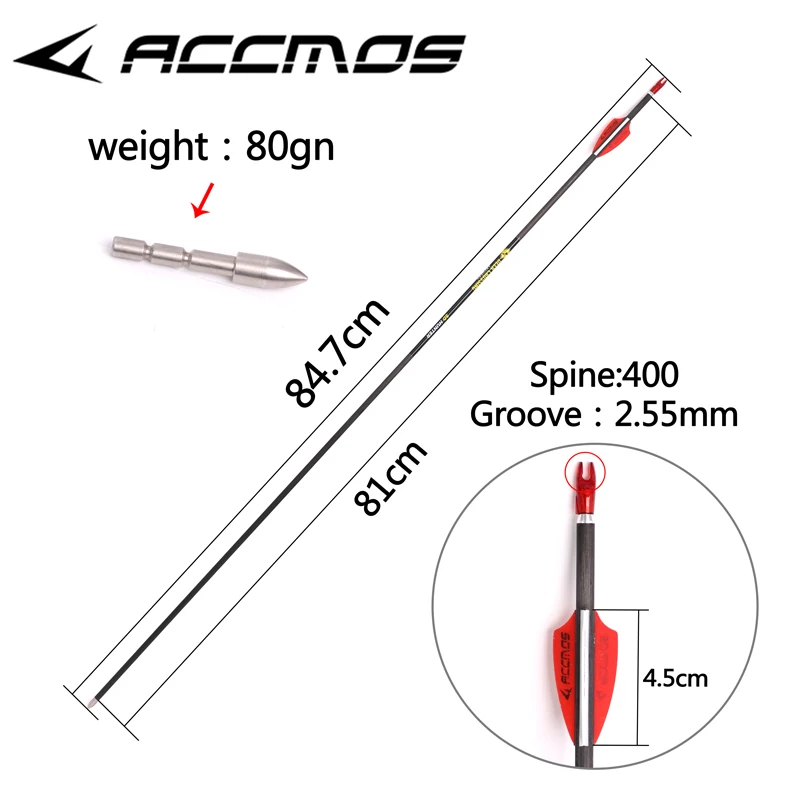 6/12pcs Pure Carbon Arrow ID4.2mm Spine 250 350 400 500 600 700 800 900 1000 Shaft Length 31 Inch for Bow Archey Shooting