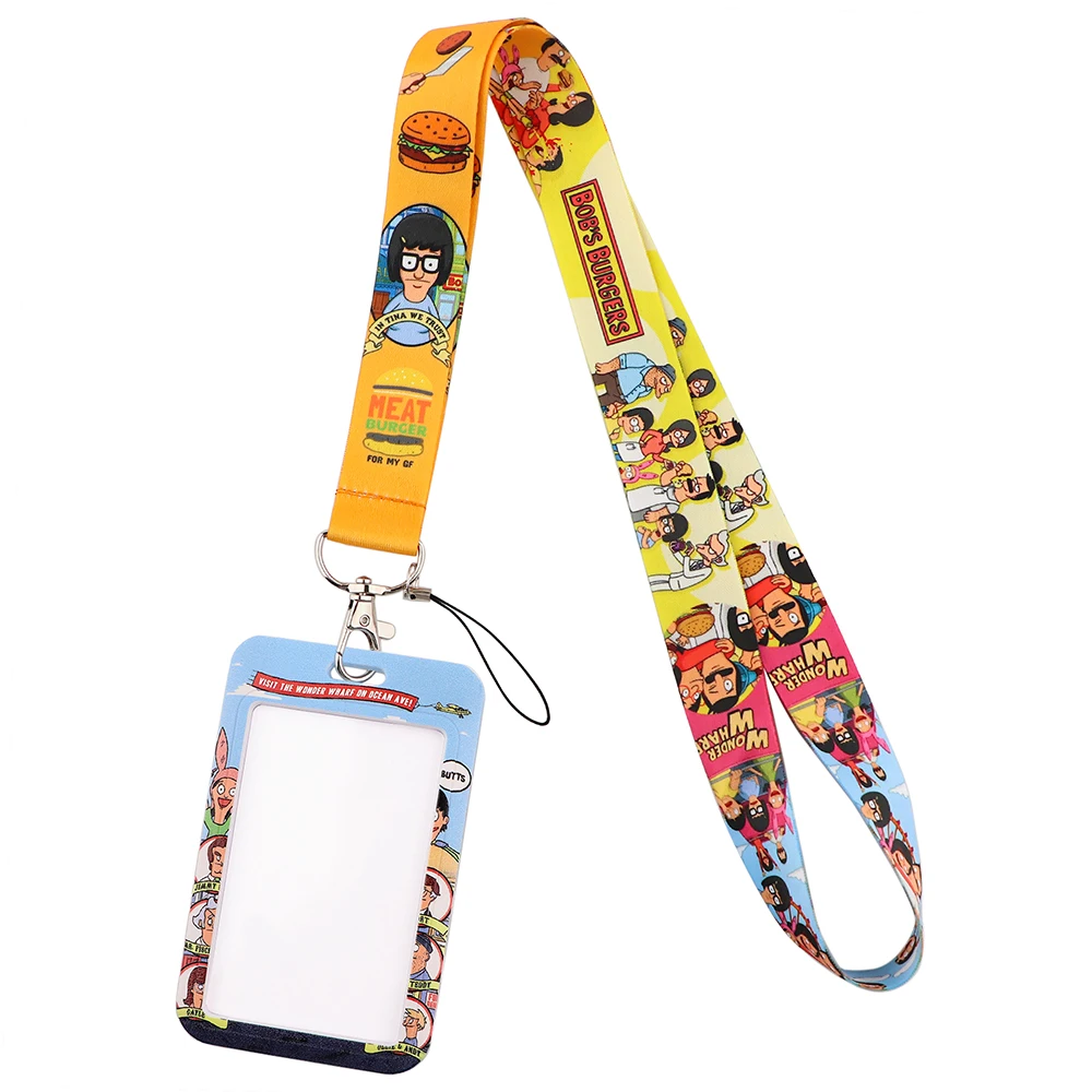 YQ895 Cartoon Burger Family Key Lanyard Credit Card Holder ID Badge Holder Neck Strap Phone Strap Keychain Lariat Jewelry Gift