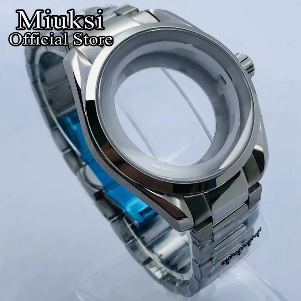 Miuksi 40mm silver sterile case sapphire glass stainless steel bracelet fit NH35 NH36 movement