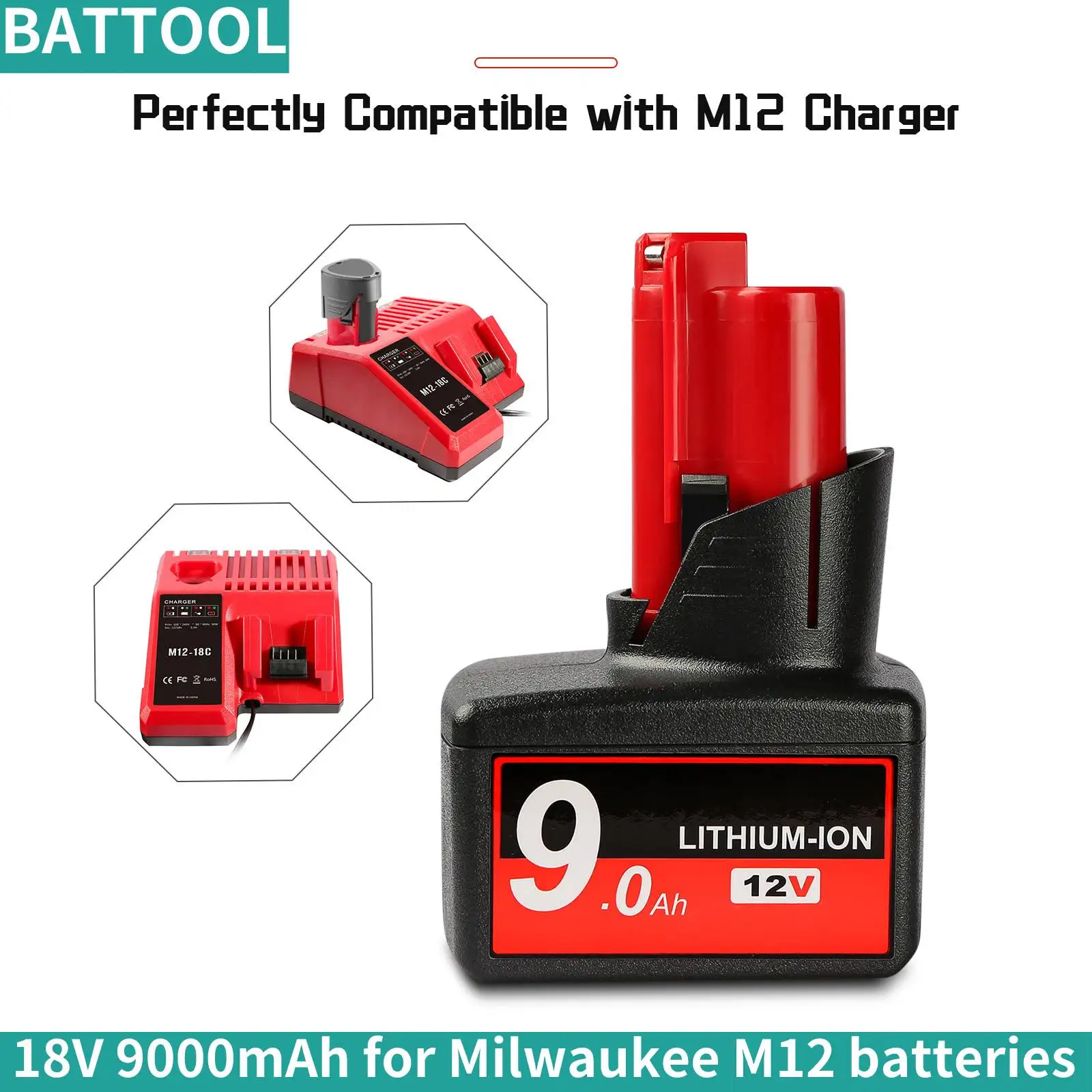 

M12 18V 9000mAh Lithium ion Battery for Milwaukee 18V Li-ion Battery 48-11-2420 48-11-2411 48-11-2440 48-11-2402 Tools batteries