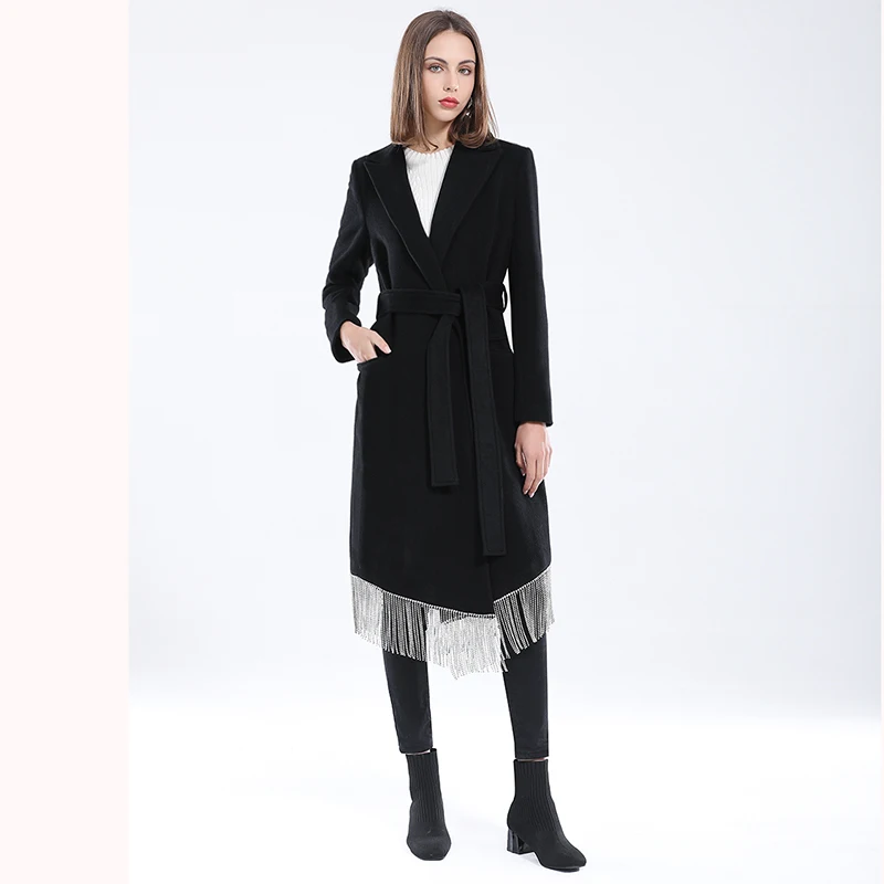 2021 autumn new wool coat lengthened European and American black wool windbreaker autumn long-sleeved slim female light jacket