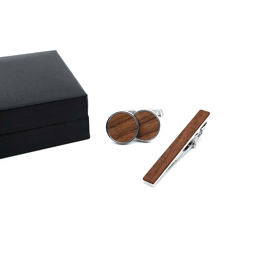 Mahoosive Wood Classic Men’s Cufflinks Tie Clips With Gift Box Zircon For French Cuff Shirt Great Gift for Him