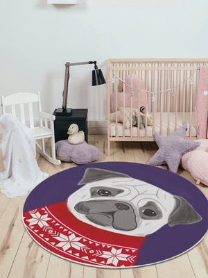 Cartoon Round Carpet for Children's Room, Animal Pattern, Cute Pet Basket, Computer Chair Mat