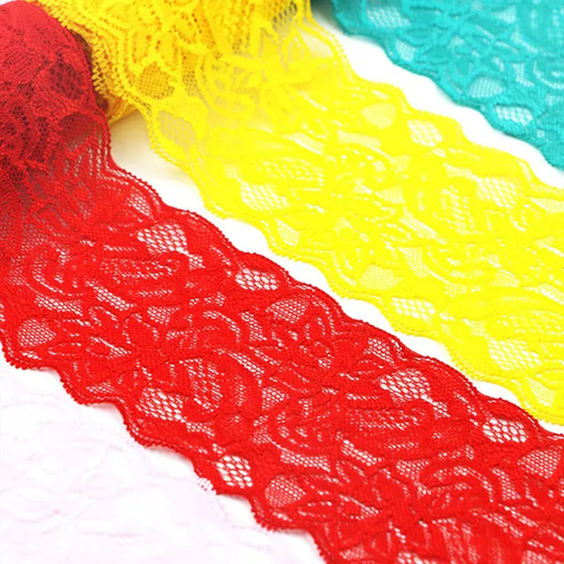 New 1Yard Flower Pattern 8CM Wide Elastic Lace Fabric Ribbon Lace Trim Ribbon Diy African Fabrics Stretch Lace for crafts