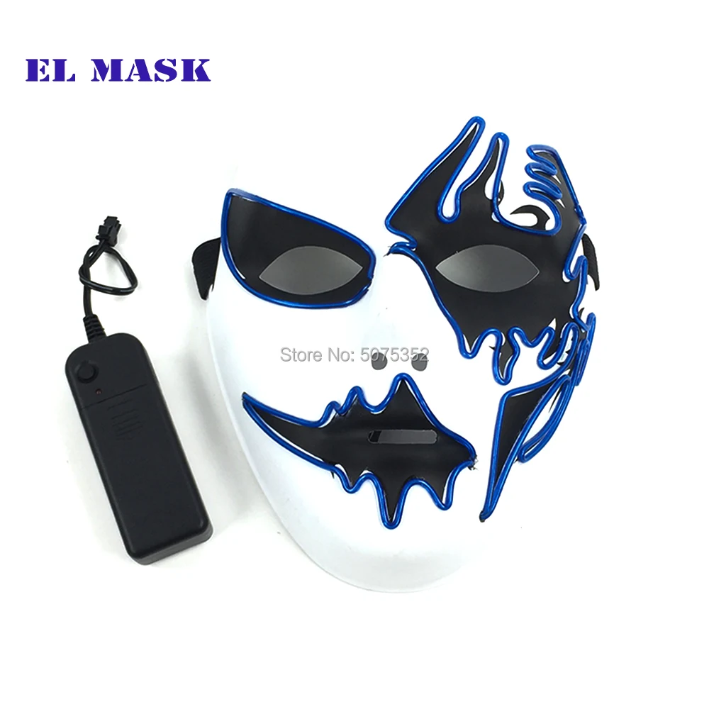 Hand-Painted Demon Scary EL Mask Halloween Horror Face Light Up Mask Neon Led Flashing Mask Powered By DC-3V Inverter