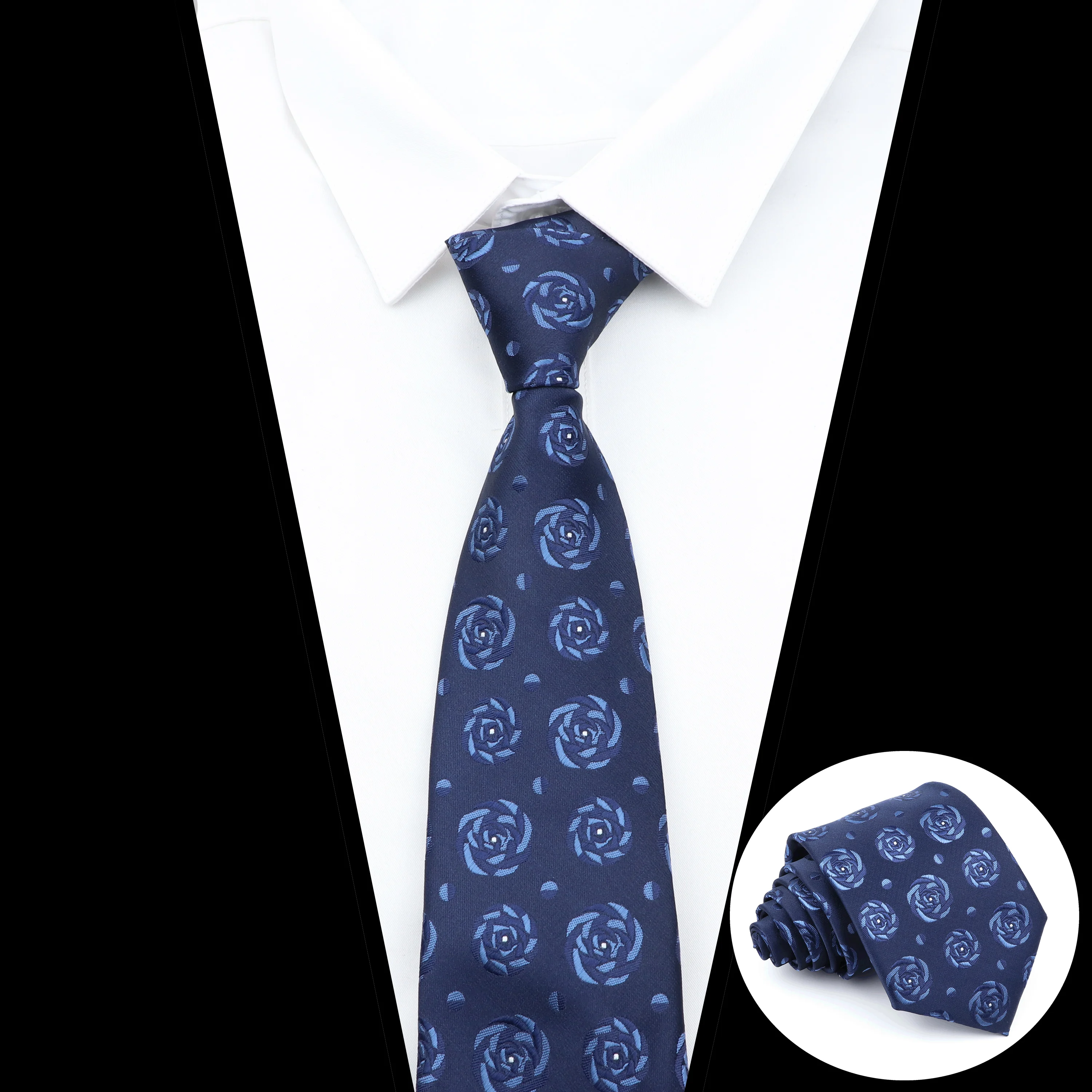 Cravate classique à rayures pour hommes, cravate à la mode, motif Floral bleu marine, accessoires Jacquard de 8cm, vêtements quotidiens, cadeau de fête de mariage pour hommes