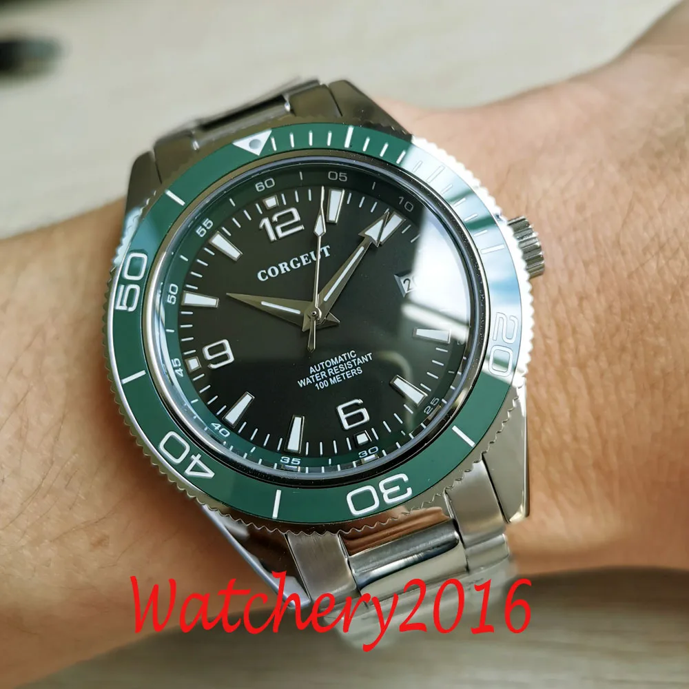 41mm CORGUET Green dial ceramic bezel sapphire glass miyota Automatic mens Watch