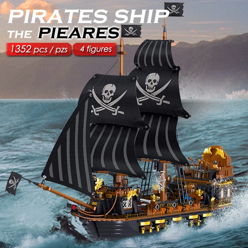 Ideas Enlighten Big Black Pearl Pirate Ship Building Block Military Pirates Royal Guards Battle Castle Boat Model Bricks Toy