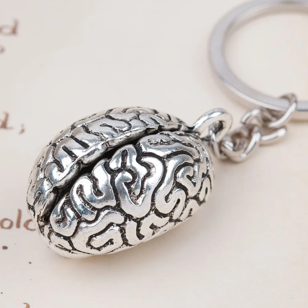 DoreenBeads 3D Keychain & Keyring Key Chains Anatomical Human Cerebrum Brain Halloween Jewelry Silver Color Color 8.7cm, 1 Piece