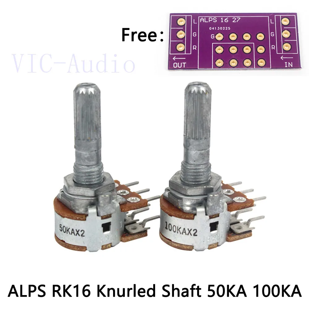 1PC Japan ALPS Potentiometer RK16 50KAX2/100KAX2 Volume LOG Stereo Potentiometer 2-gang Dual 50K/100K Knurled Shaft