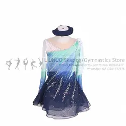 Ice Skating Clothing Dress Blue Gradient Children girls costumes pattinaggio Artistic dress Ballroom Ballet teens Dance dress