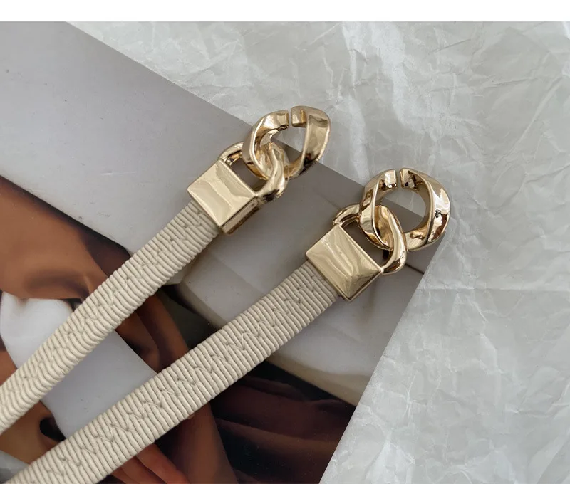 Designer Nieuwe Luxe Mode Vrouwen Riem Vastgebonden Taille Rok Overhemd Keten Metalen Gesp Elastische Riem Off White Riem Ketting Riem cintos