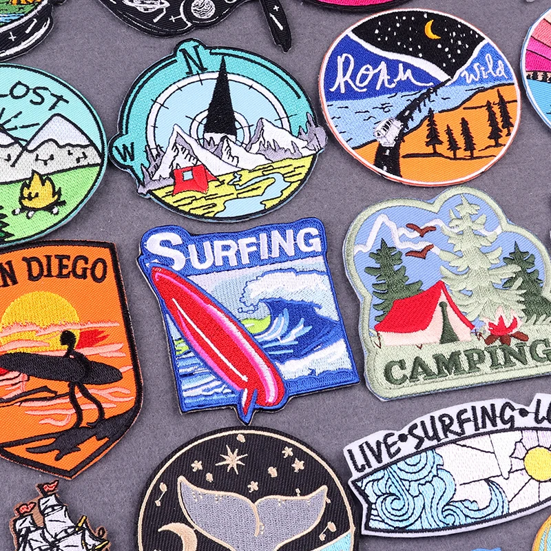 DIY Adventure Badges Surfing Camping Patch Iron On Patches On Clothes Wilderness Embroidered Patches For Clothing Stripes Decor