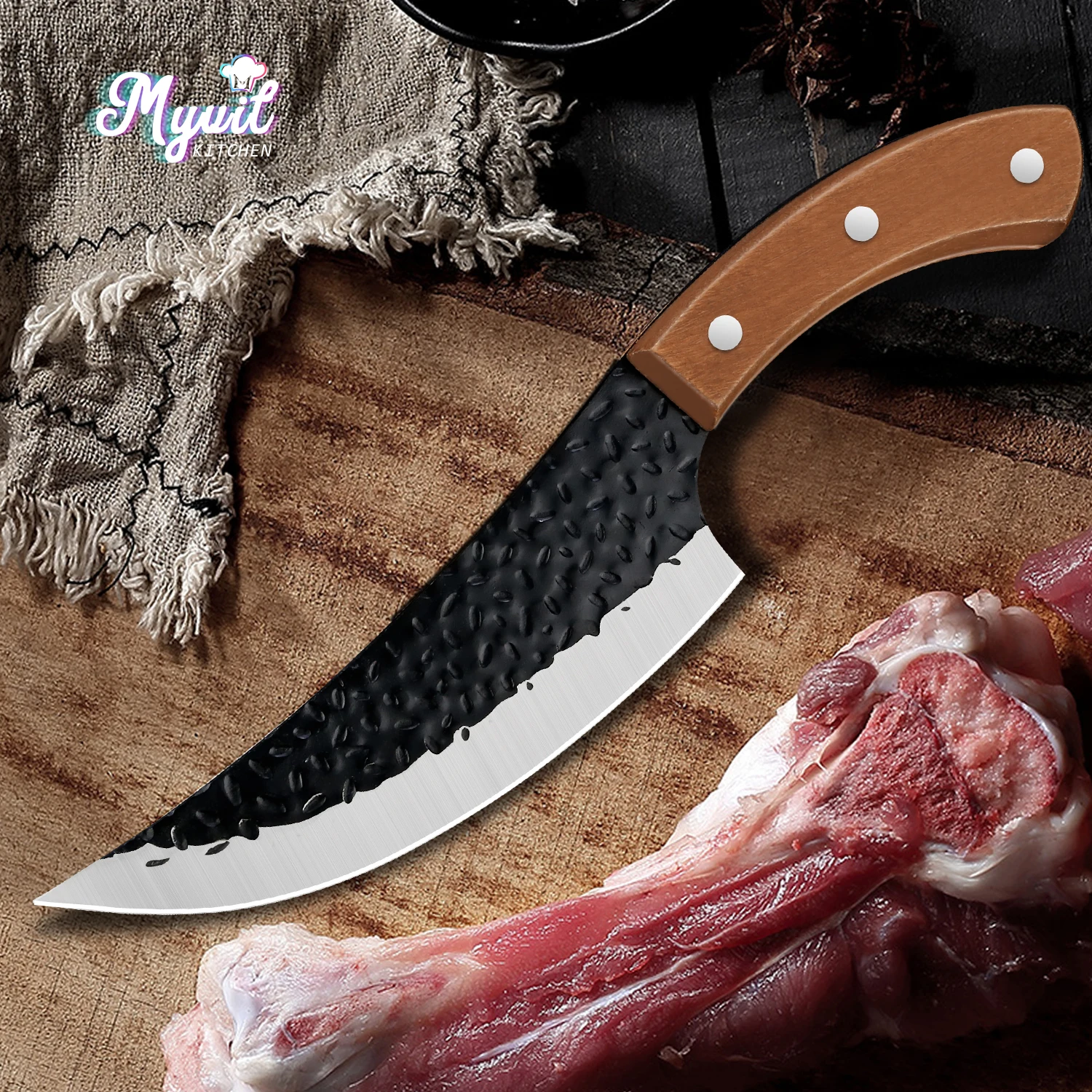 Kitchen Chef Knife Handmade Knife Boning Meat Cleaver Stainless Steel Full-Tang Forged Fishing Barbecue Butcher Cooking Cutter